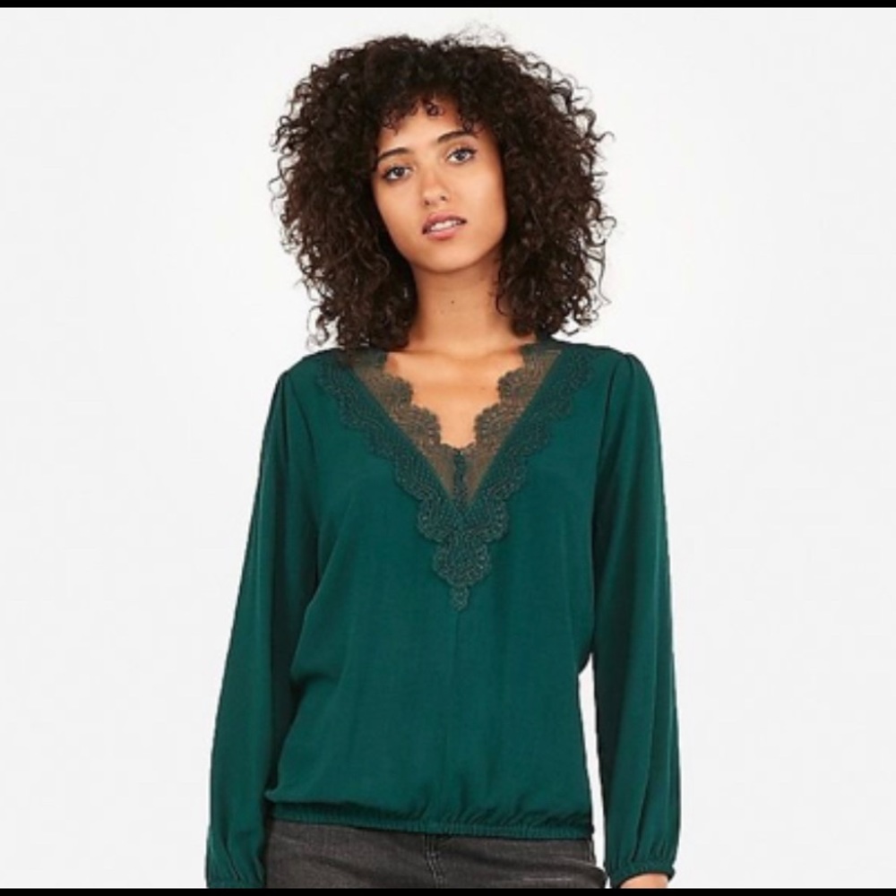 Express lace v neck banded blouse
